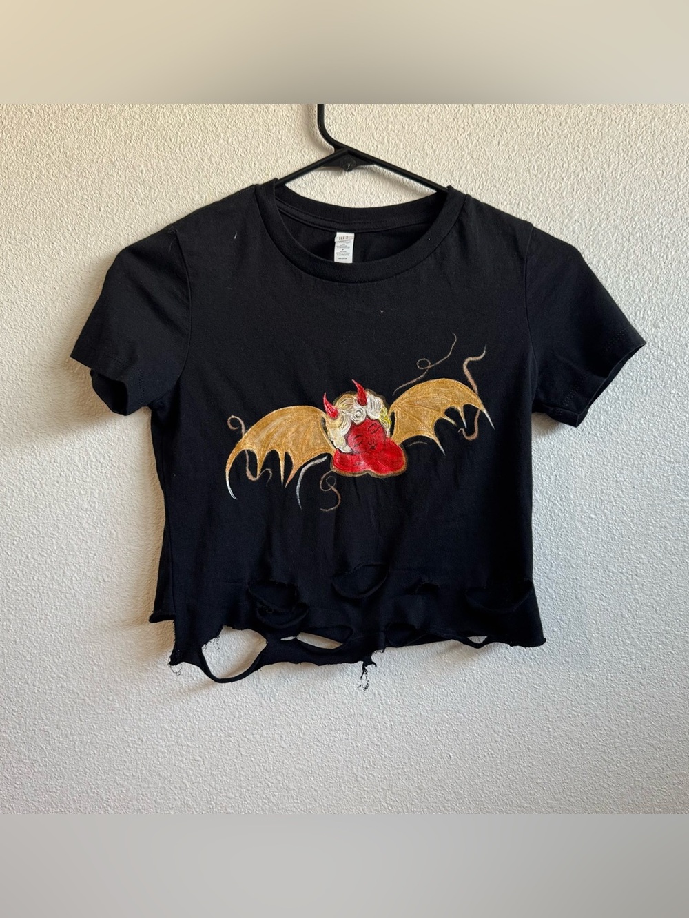 Black Devilish Cherub Graphic  Crop Top